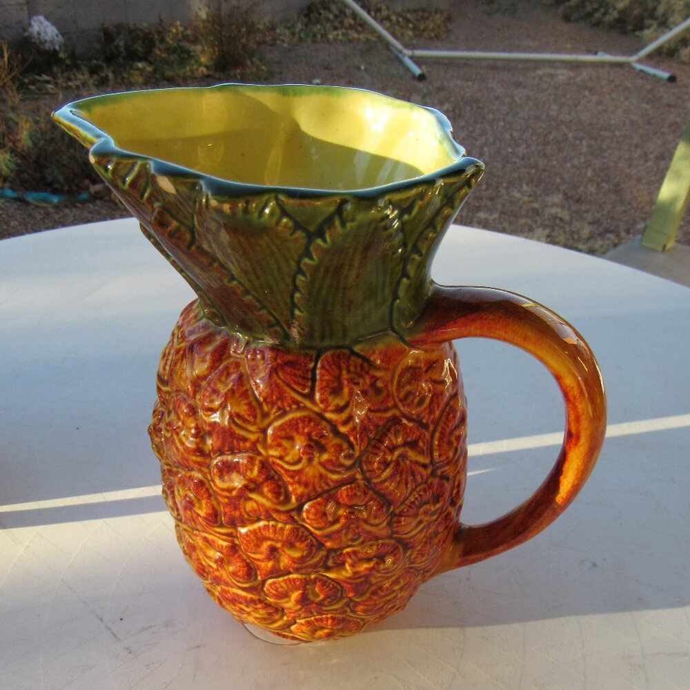 Vintage Ceramic Pineapple Pitcher Signed